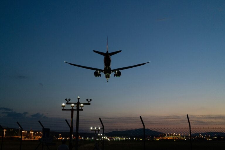 Aircraft taking off from an airport for private or business aviation