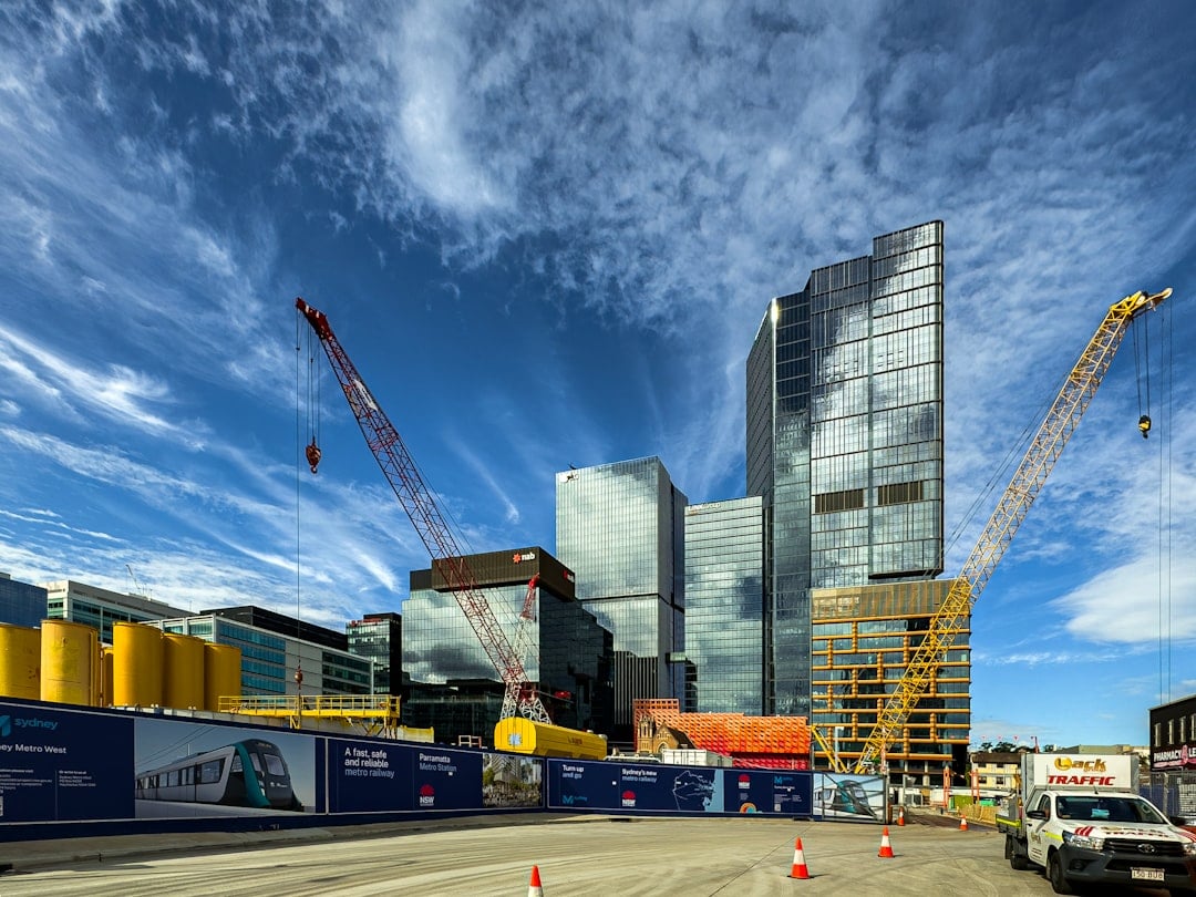Commercial towers and construction cranes in Parramatta, Western Sydney